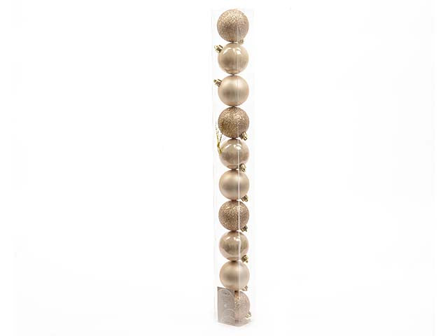 Palla infrangibile d.6cm lucida, opaca, glitterata beige la confezione contiene 10 palle