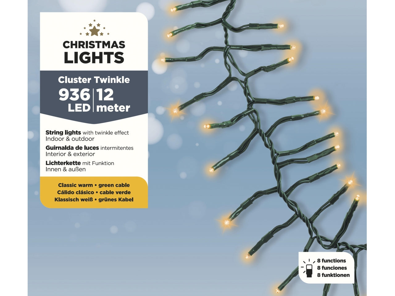 Catena di luci led a grappolo 1200cm effetto scintillio verde per uso esterno