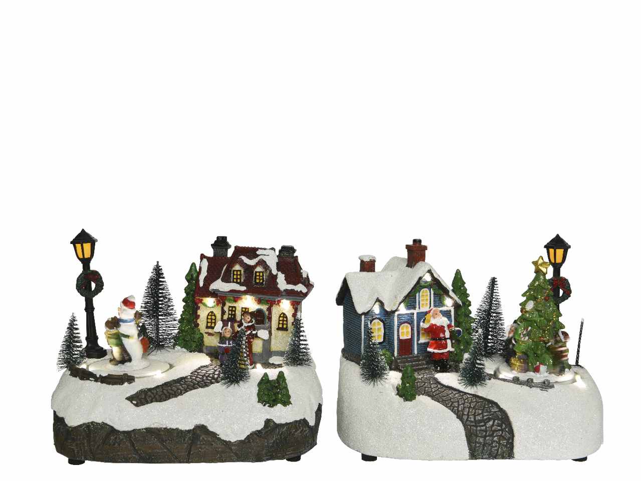 Scenario villaggio natalizio in poliresina 19x13x13cm led bianco caldo con funzionamento a batteria, uso interno