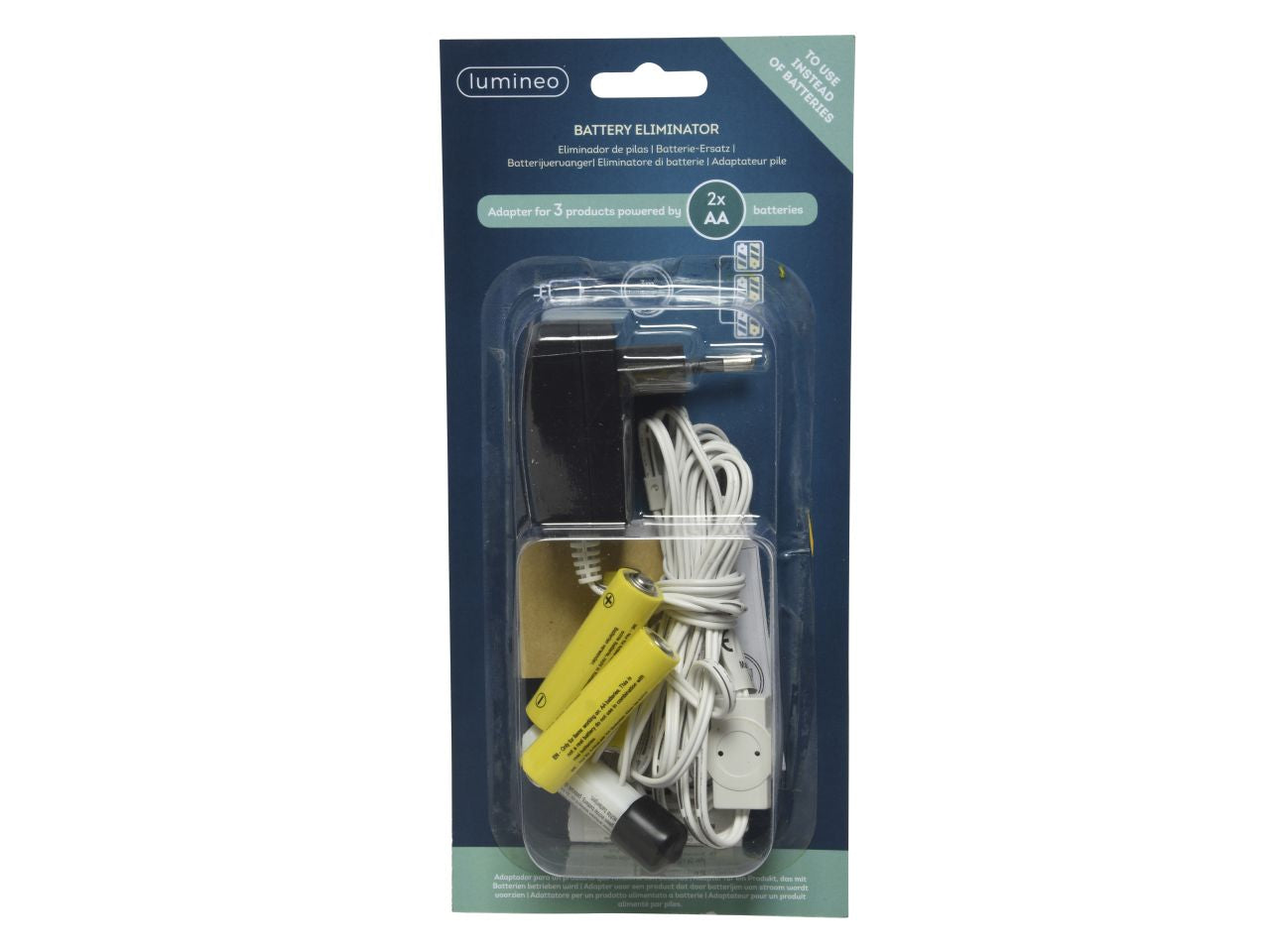 Eliminatore batteria 3v per uso interno con 2 batterie aa colore bianco misura lun.300cm