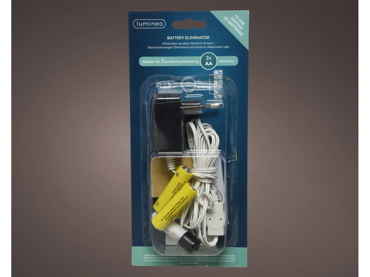 Eliminatore batteria 3v per uso interno con 2 batterie aa colore bianco misura lun.300cm