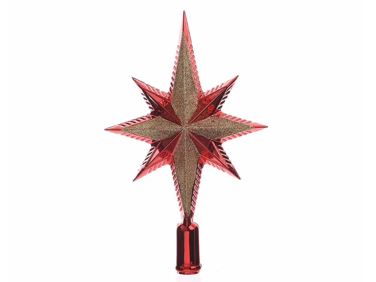 Puntale infrangibile glitterato colore rosso natalizio misura lun.6.5cm x lar.14.5cm x alt.25.5cm