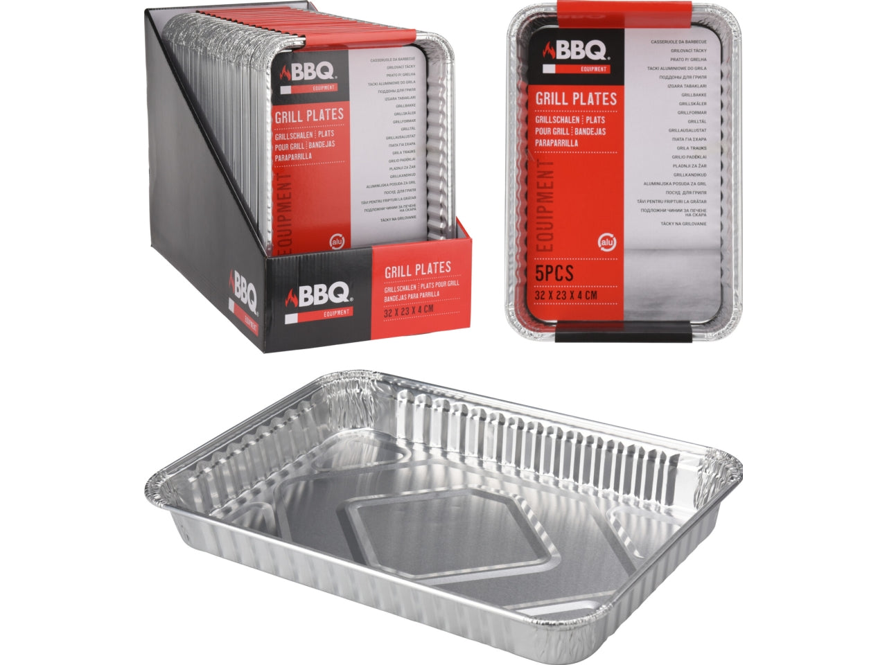 Set di 5 Vaschette Rettangolari in Alluminio Koopman - Ideali per Conservazione Monouso, Colore Argento - 32x23 cm