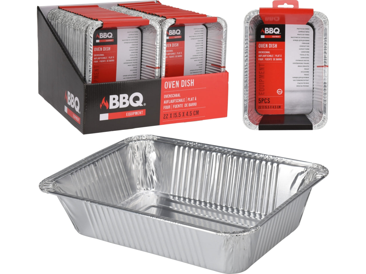 Set di 5 Vaschette Rettangolari in Alluminio Koopman - Ideali per Conservazione Monouso, Colore Argento - 22x15,5 cm