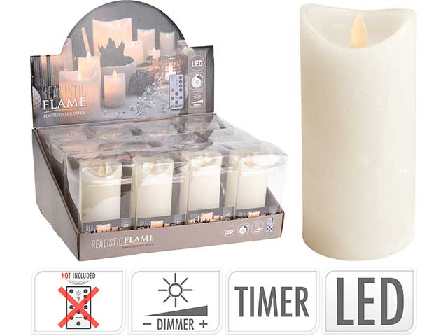 Candela avorio 7x15cm con fiamma led