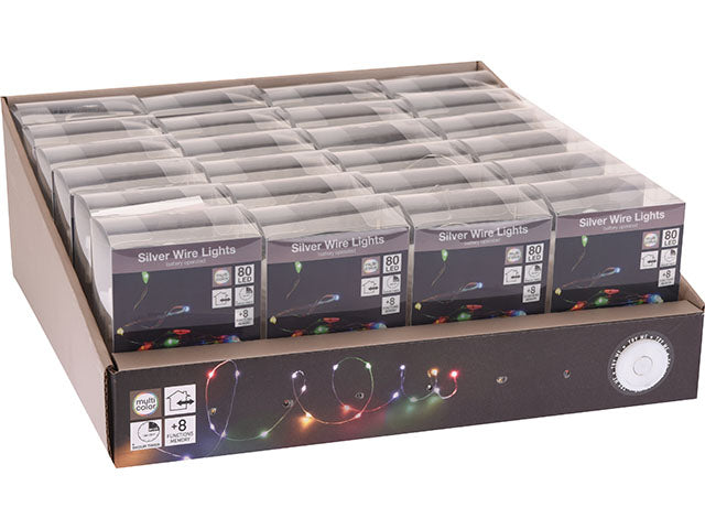 Catena filo argentato 80 microled multicolor batteria timer ax9720920