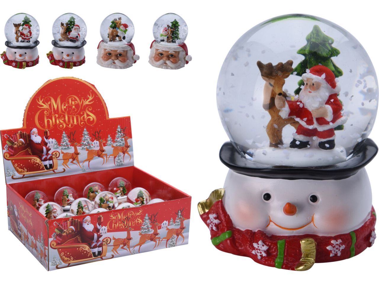 Globo di neve con acqua e babbo natale misura 45mm in 4 assortimenti