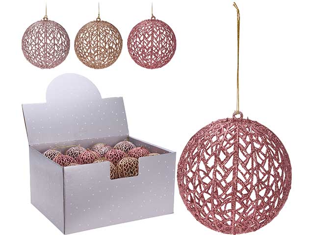 Sfera in plastica glitter d.9cm rosa