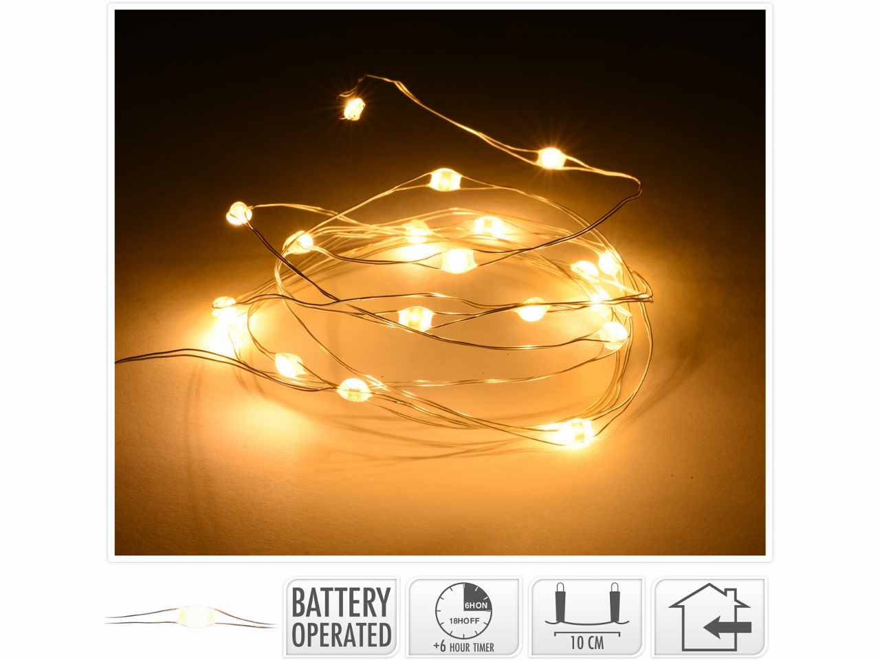Cavo metallo argento 40 jumboled bianco caldo distanza led 10cm, cavo guida 10cm, funzionamento a batteria (2x aa non incluse) con timer per uso interno