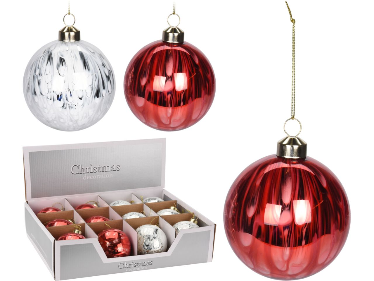 Palla di natale in vetro mmisura 8cm in 2 assortimenti