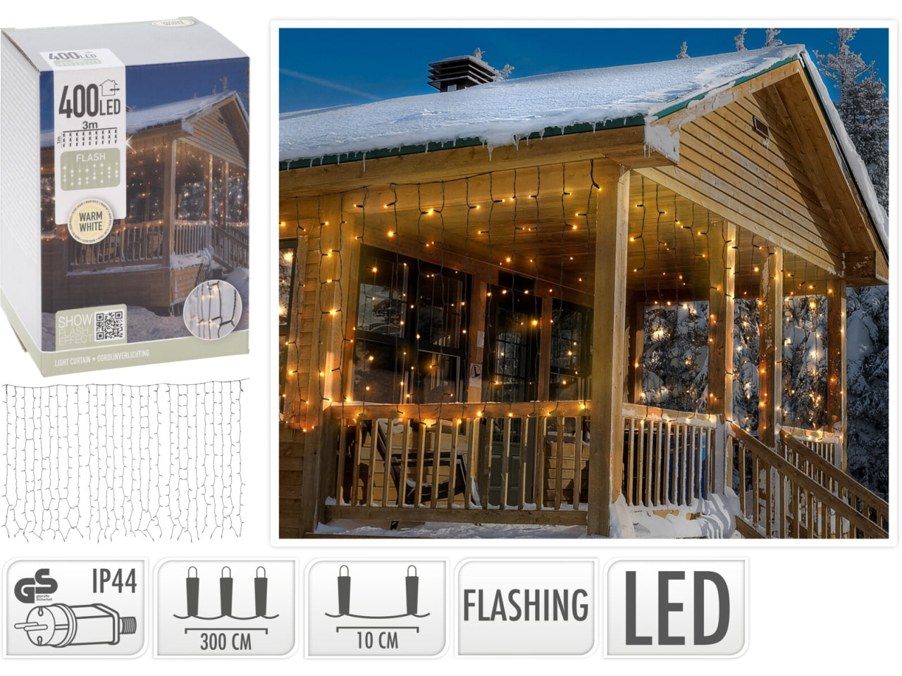 Tenda total flash 400led bianco caldo 3x1mt, per uso interno/esterno