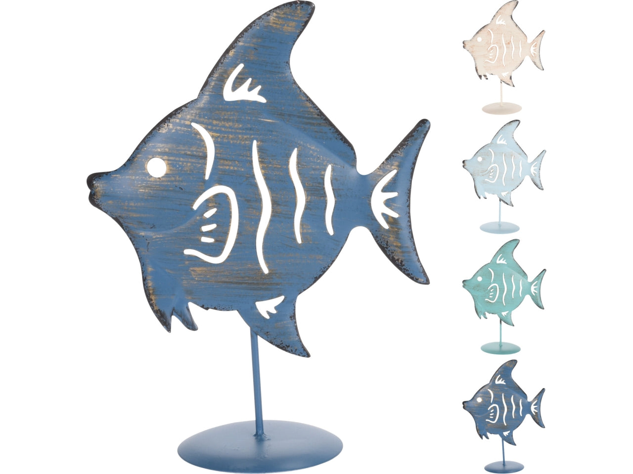 Pesce decorativo con piedistallo in metallo colori assortiti stile marinaro - 24x18 cm - Koopman