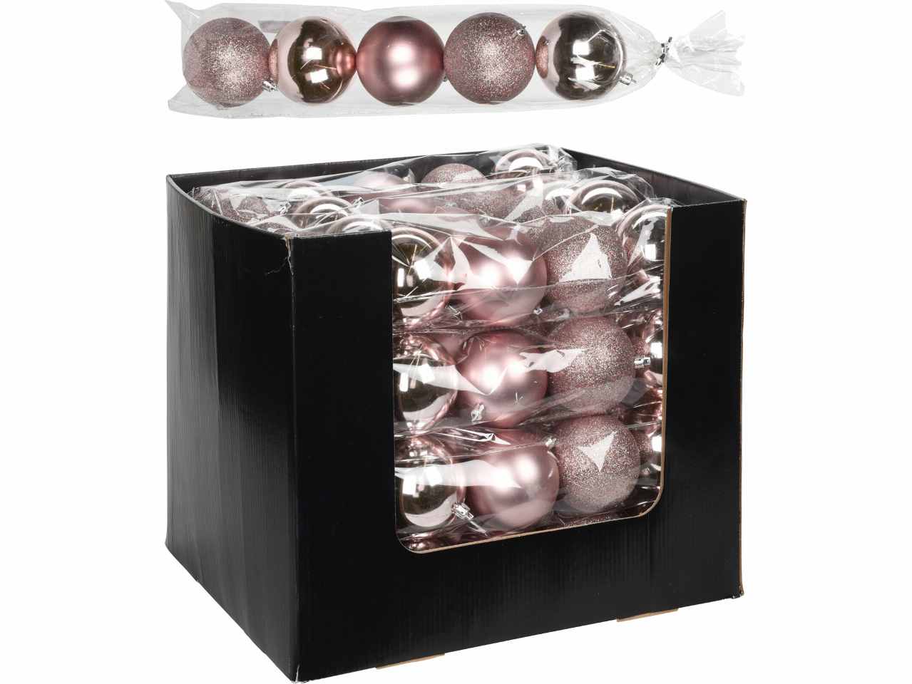 Palle di natale in plastica misura 80mm colore rosa - la confezione comprende 5 palle di natale