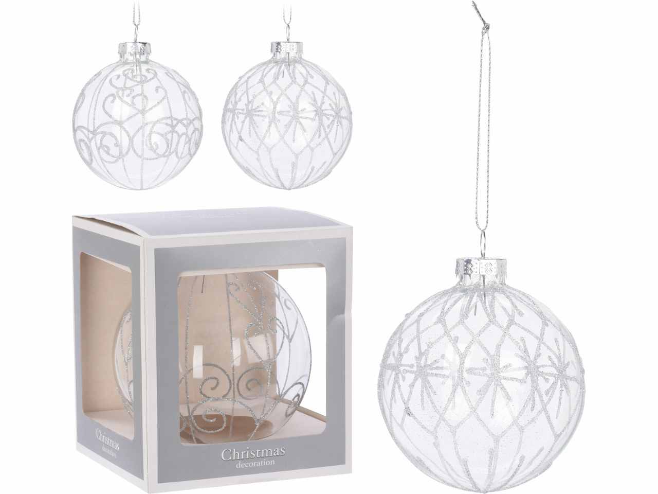 Sfera in vetro trasparente 14cm decorata act407130