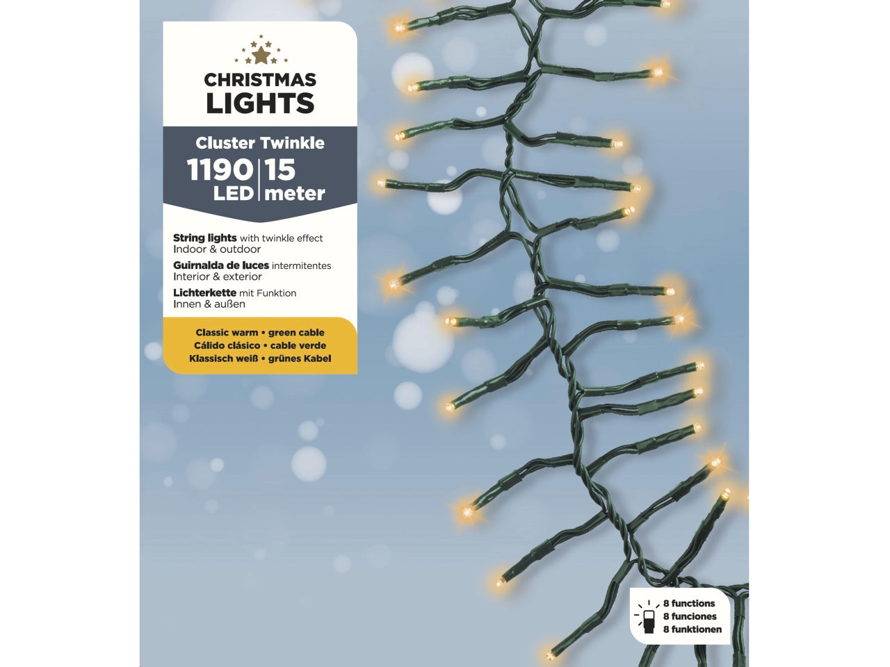 Catena di luci led a grappolo 1500cm effetto scintillio verde per uso esterno