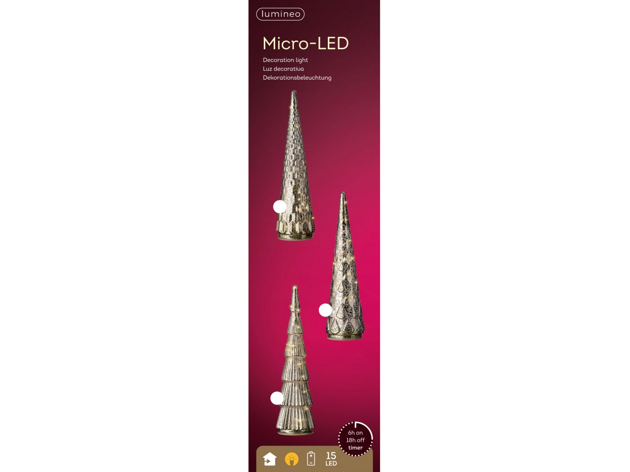 Alberello in vetro d.9x35cm con led a batteria argento in 3 assortimenti