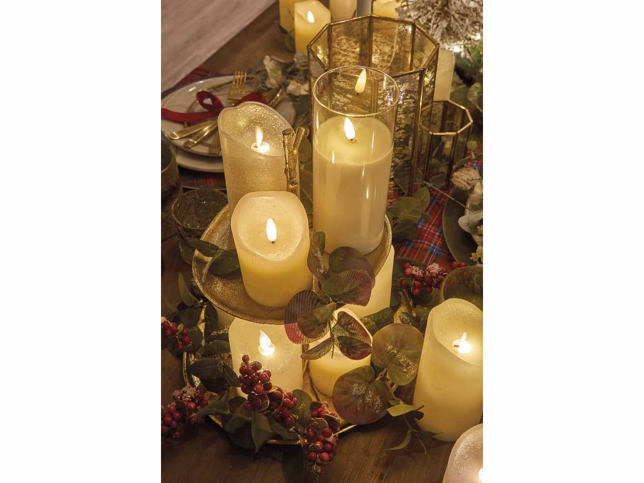 Candele bianche set da 3 pezzi led bianco caldo in bicchiere di vetro h.12,5-15-17,5cmxd.7,5cm