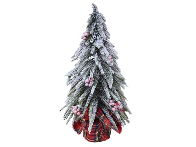 Albero di natale mini innevato con bacche rosse per uso interno colore verde e rosso misura alt.35cmd.20cm