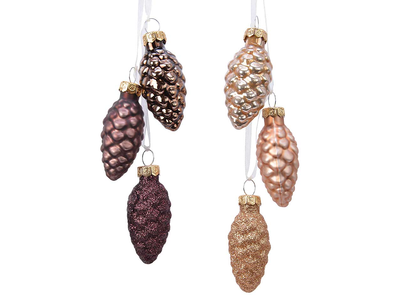 Pendente natalizio pigna assortiti in vetro 2,5xh6cm