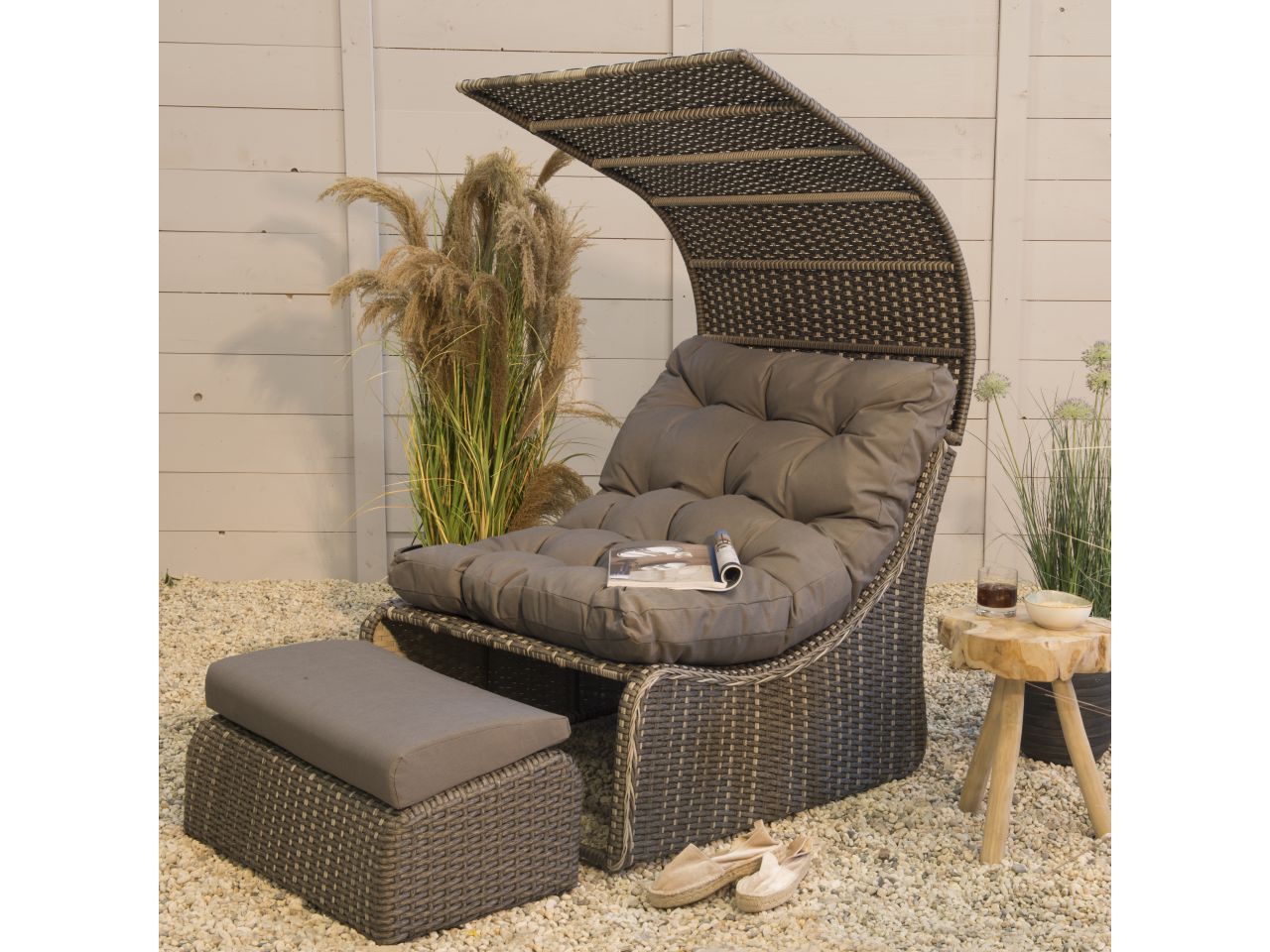 Poltrona letto daybed siesta in vimini 108x90xh.150cm taupe