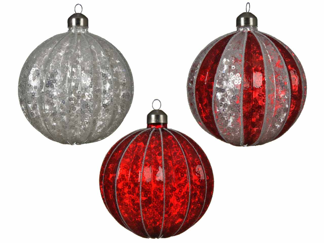 Sfera in vetro con glitter d.10cm  rosso/argento
