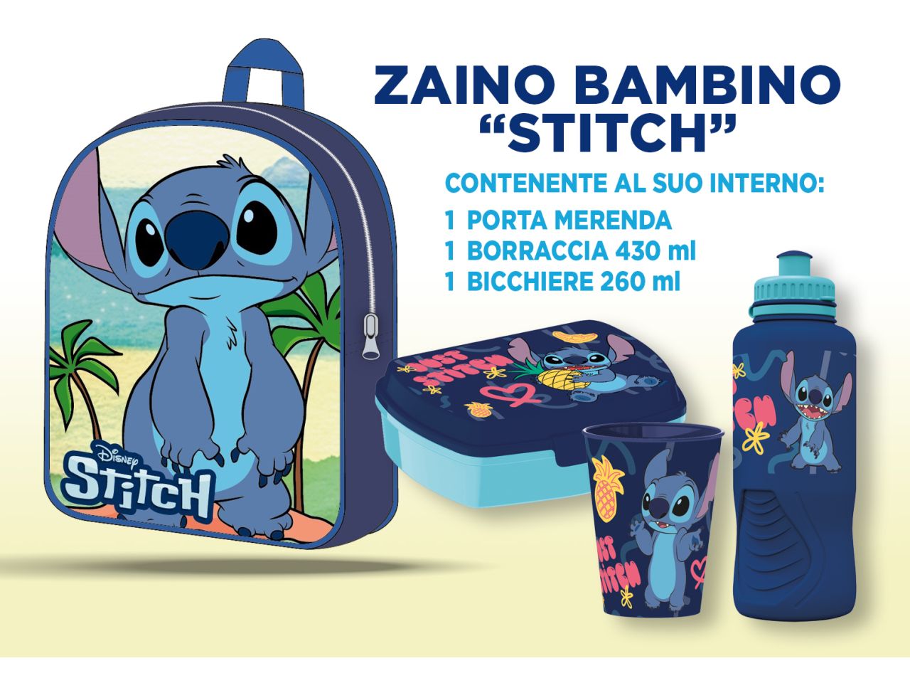Zainetto stitch da bambino basic misura 30cm con accessori