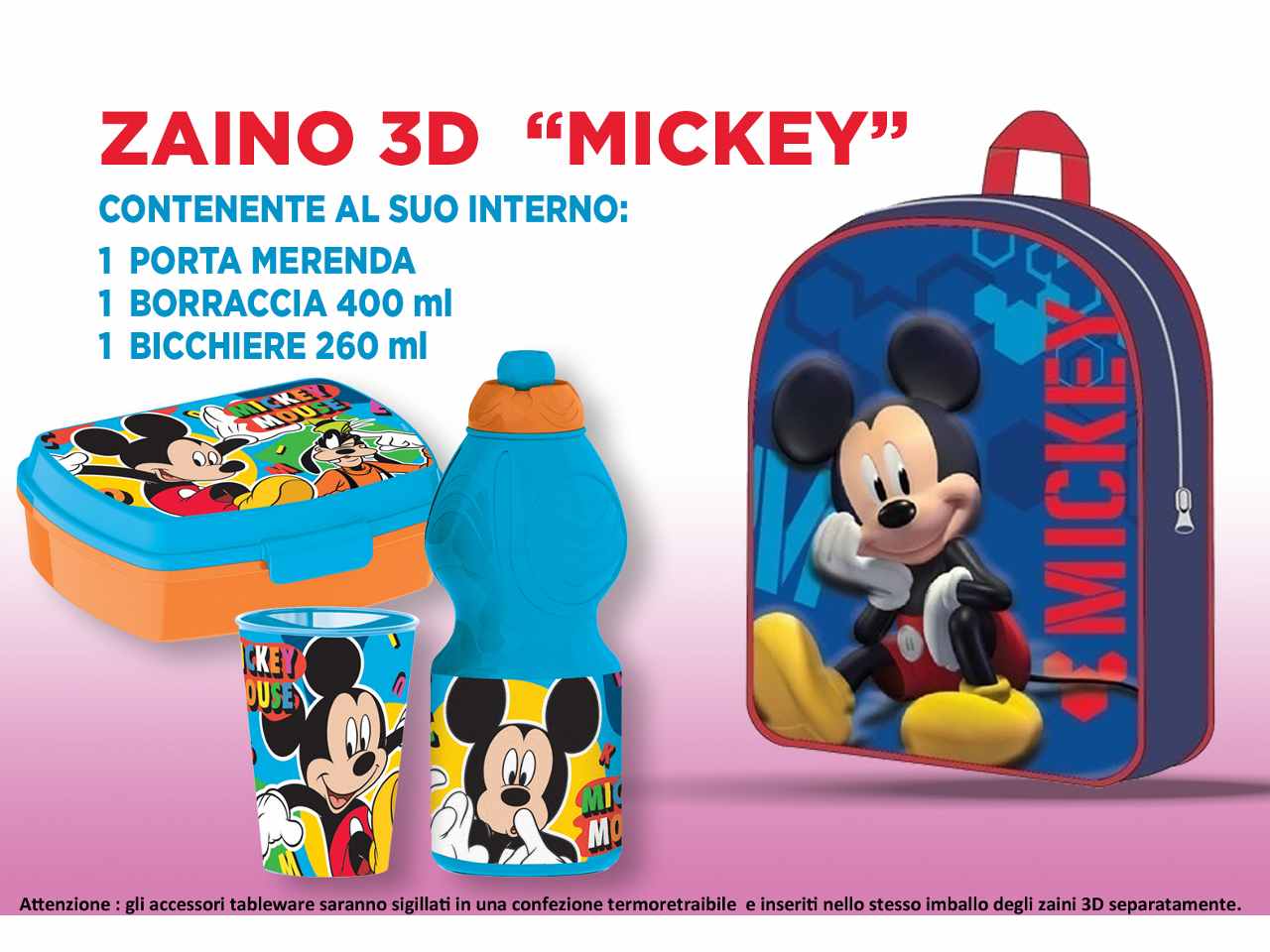 Mickey zainetto 3d con accessori