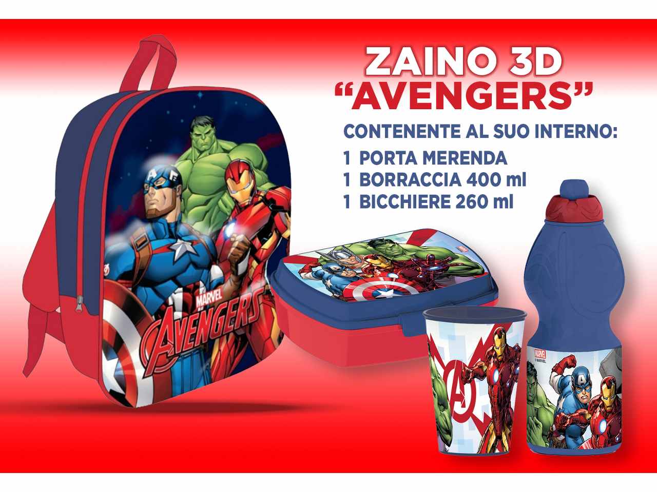 Avengers zainetto 3d con accessori