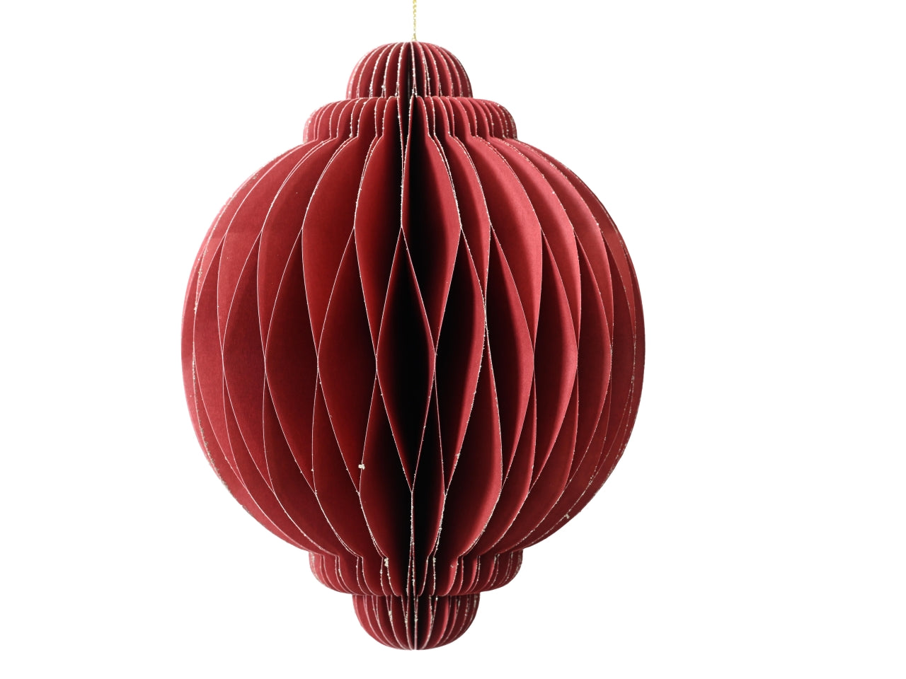 Pendente natalizio palla in carta rosso bordo glitterato chiusura magnetica d.30x40 cm - Decoris