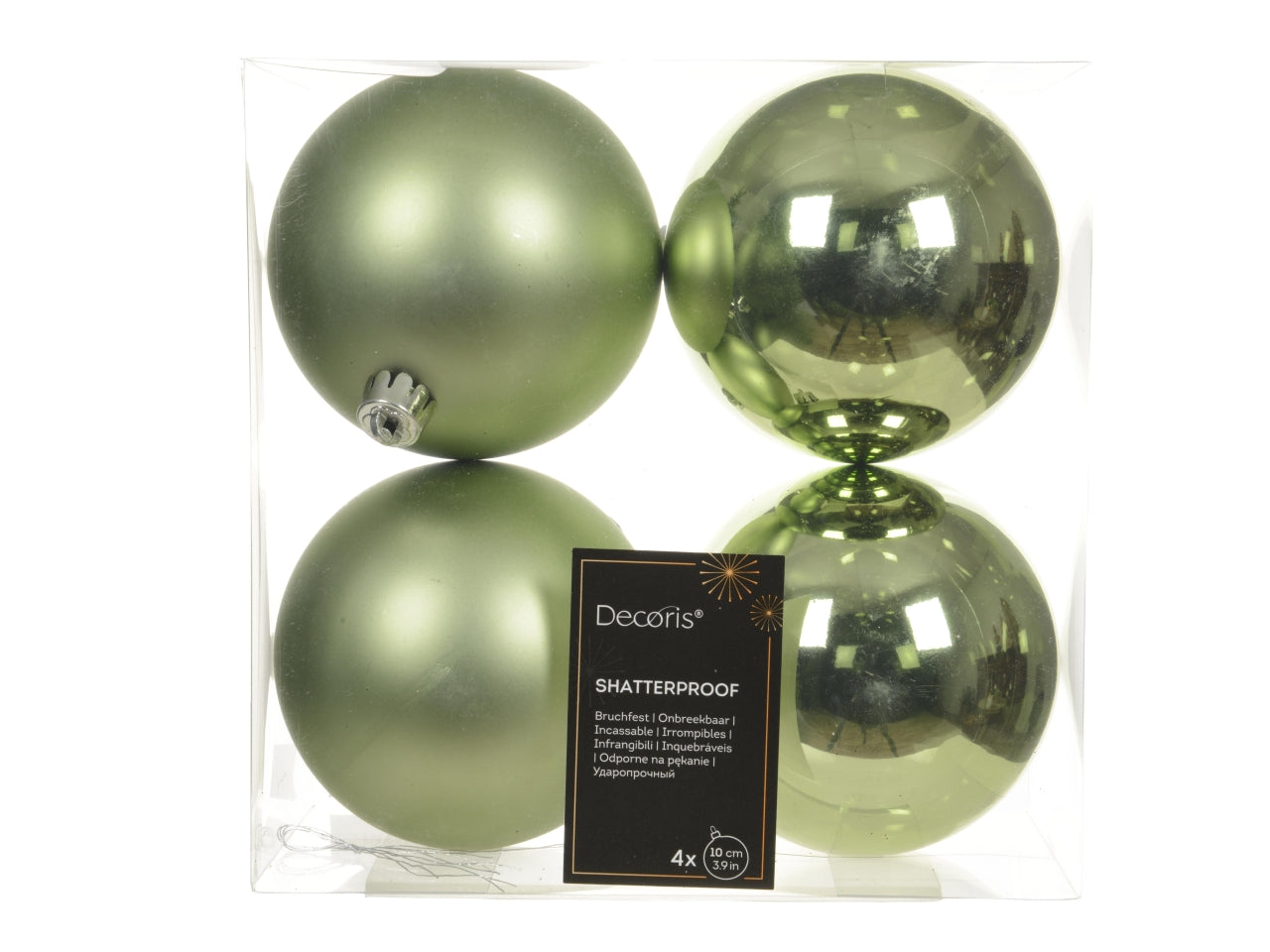 Palla natalizia tè verde opaca e lucida in plastica d.10 cm, set da 4 palle - Decoris