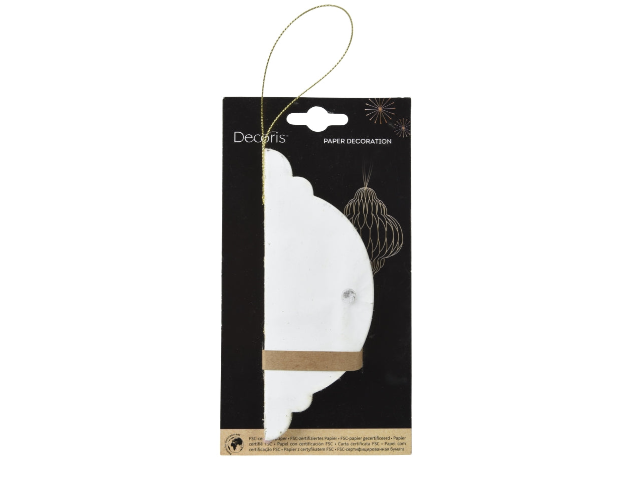 Pendente palla in carta d.11,25x15cm bianco bordo verniciato champagne chiusura megnetica