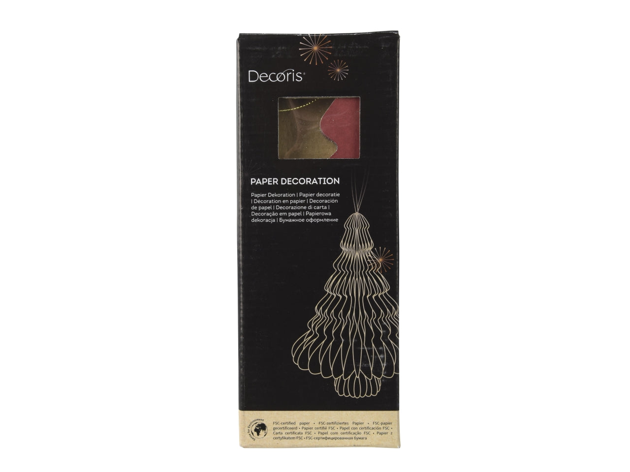 Pendente alberello in carta d.15x20cm rosso bordo verniciato champagne chiusura magnetica