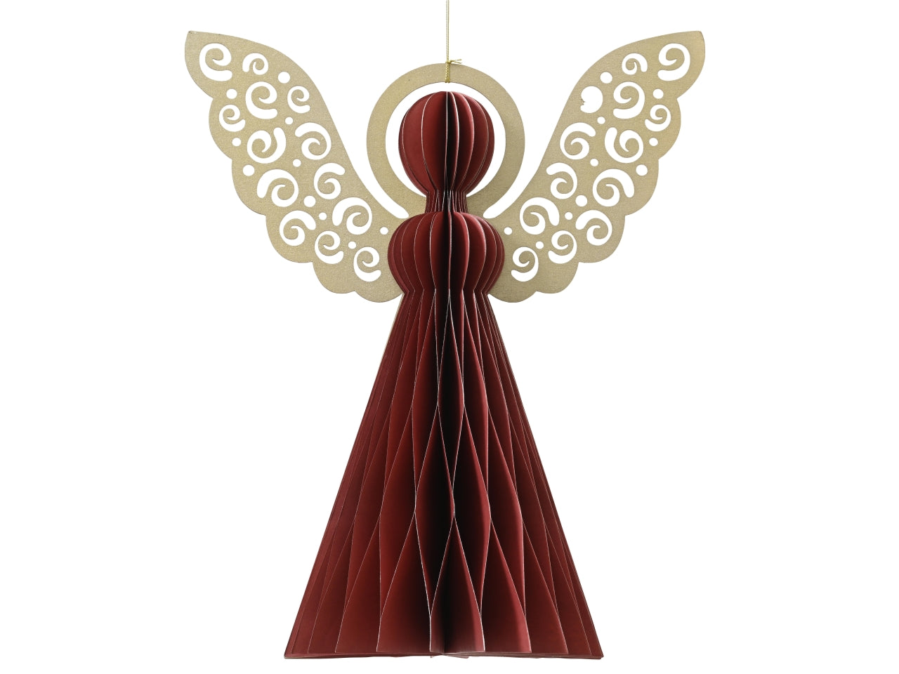 Pendente natalizio angelo in carta rosso bordo glitterato chiusura magnetica d.16x20 cm - Decoris