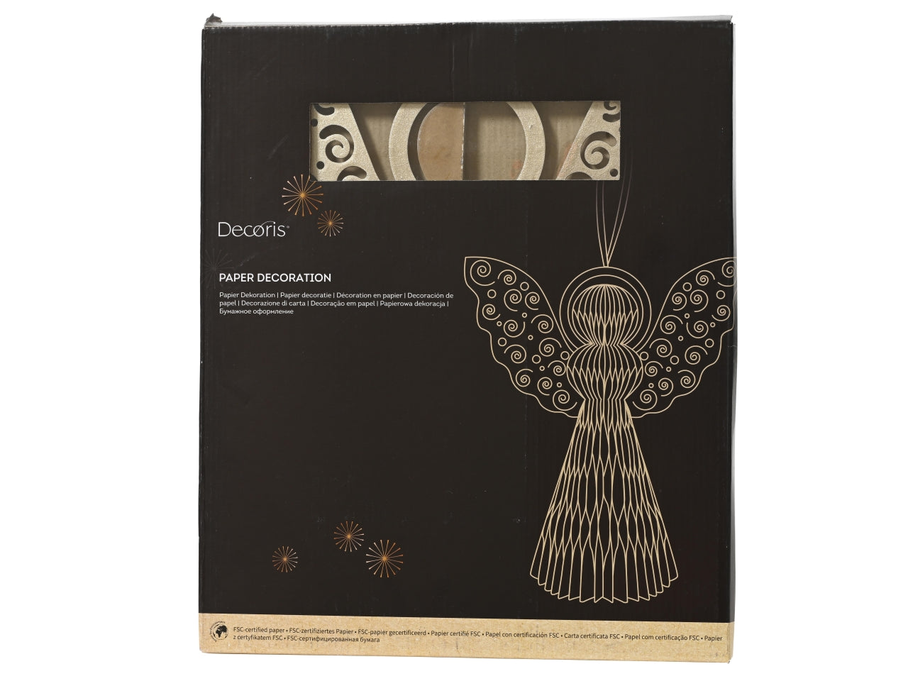 Pendente natalizio angelo in carta marrone bordo glitterato chiusura magnetica d.33x40 cm - Decoris