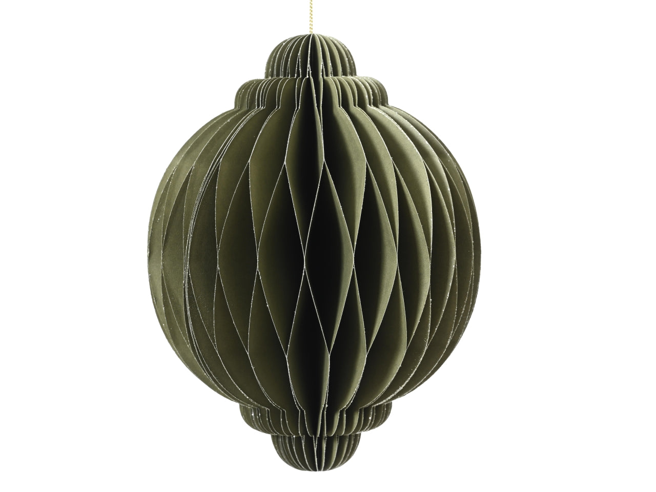 Pendente palla in carta d.11,25x15cm verde bordo verniciato champagne chiusura megnetica