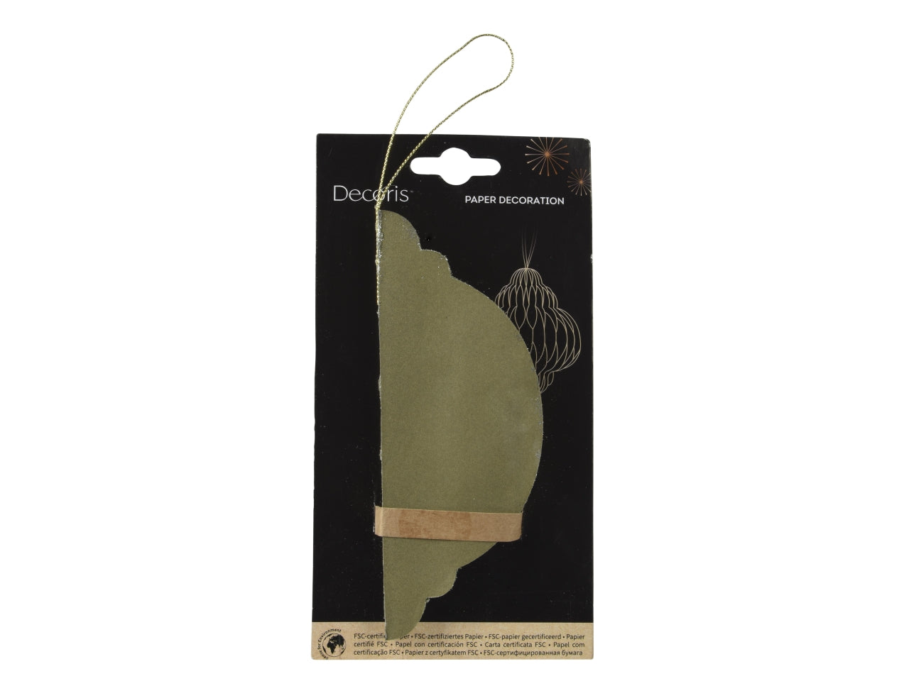 Pendente palla in carta d.11,25x15cm verde bordo verniciato champagne chiusura megnetica