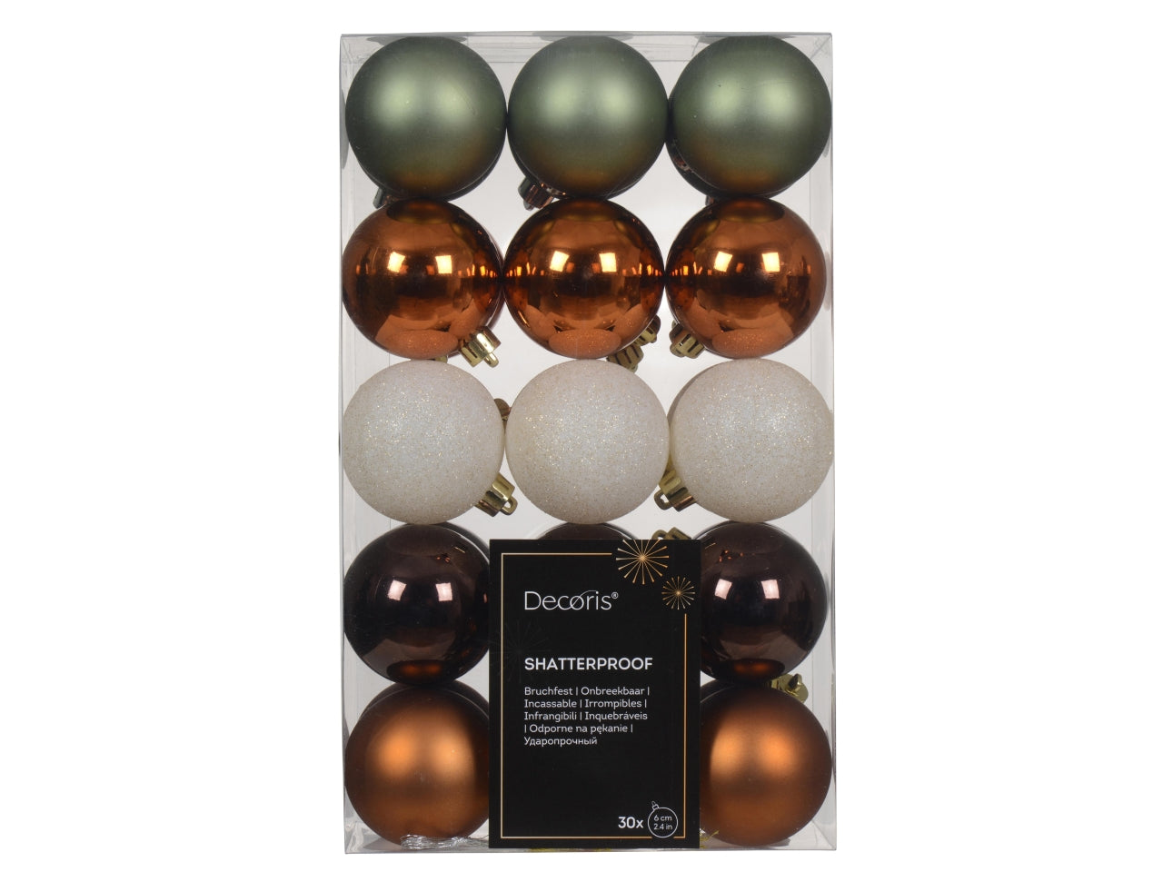 Palla natalizia multicolor lucida, opaca e glitterata in plastica d.6 cm, set da 30 palle - Decoris
