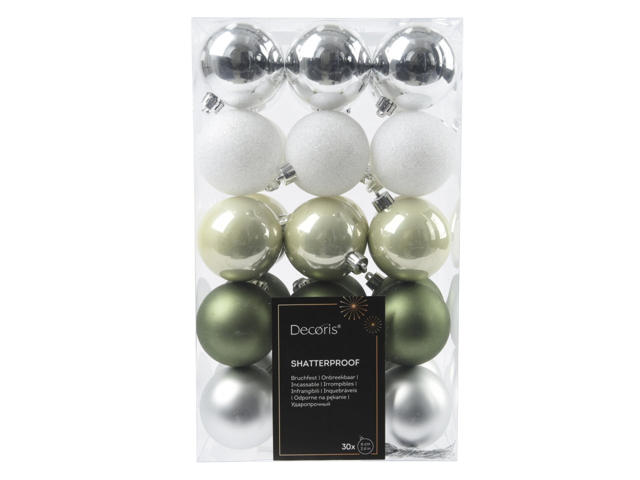 Palla natalizia multicolor lucida, opaca e glitterata in plastica d.6 cm, set da 30 palle - Decoris