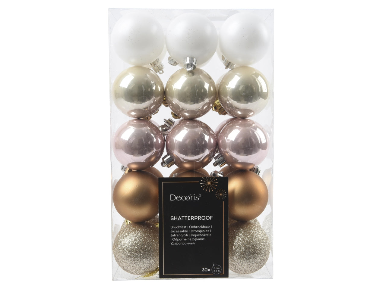 Palla natalizia multicolor lucida, opaca e glitterata in plastica d.6 cm, set da 30 palle - Decoris