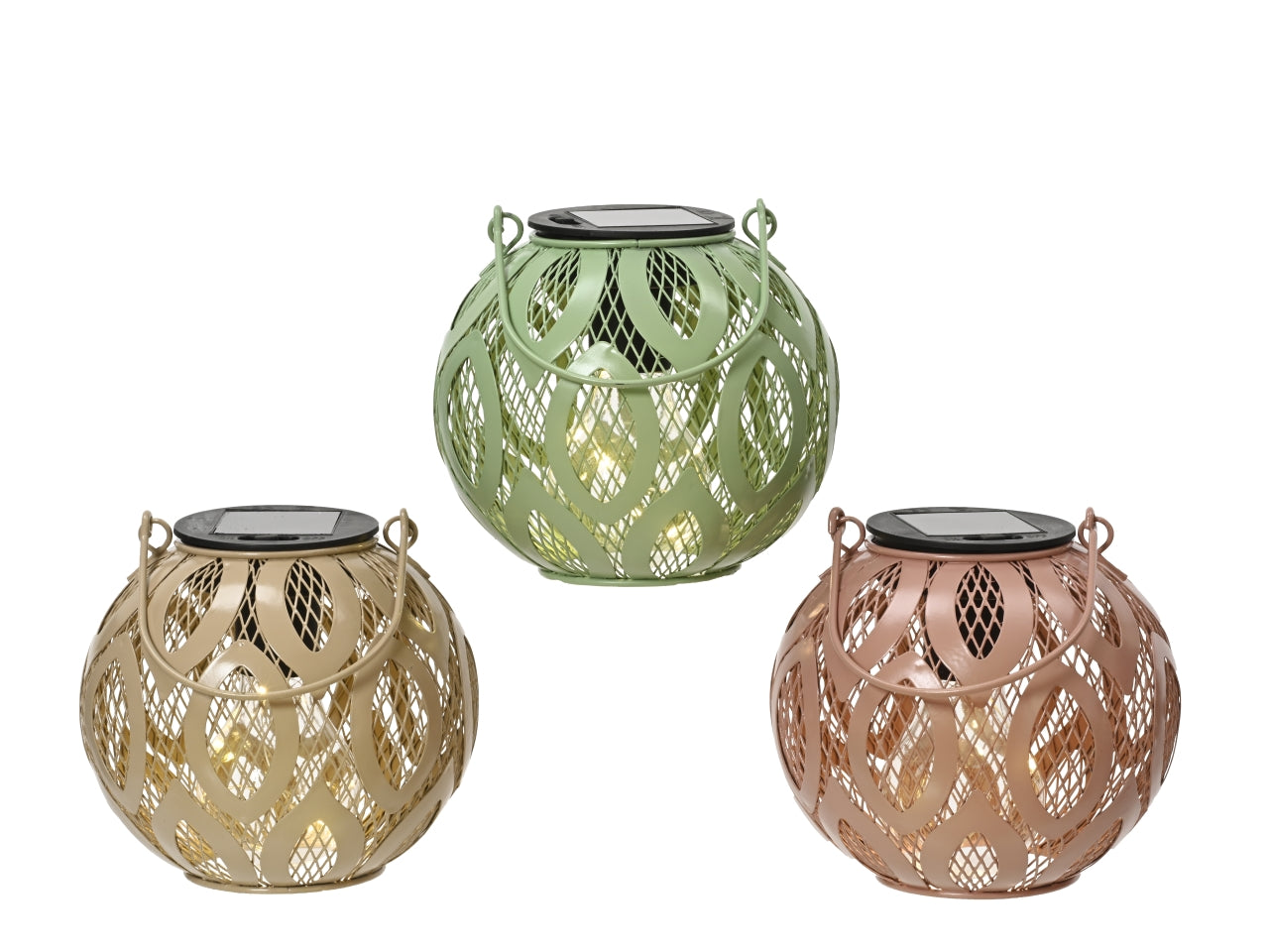 Lampada solare da giardino in metallo e plastica stile etnico, luce led bianco calda, modalità fissa, durata 6 ore - disponibile in 3 colori - h.12,5xd.13,5cm - Kaemingk