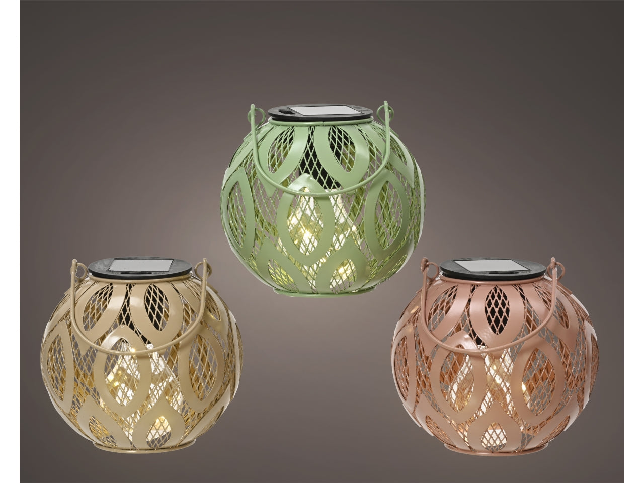 Lampada solare da giardino in metallo e plastica stile etnico, luce led bianco calda, modalità fissa, durata 6 ore - disponibile in 3 colori - h.12,5xd.13,5cm - Kaemingk