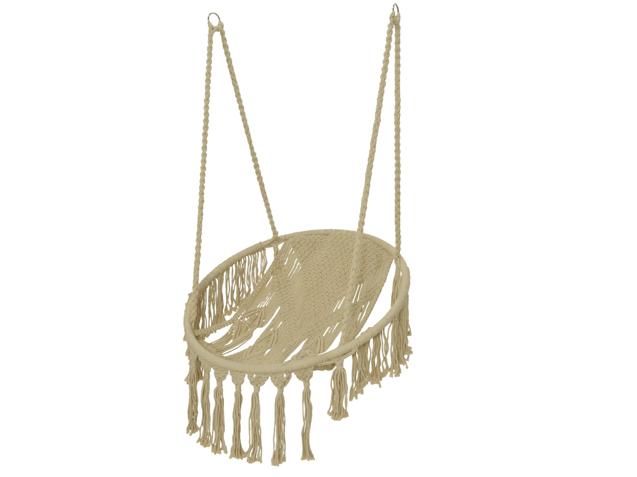 Sedia a dondolo sospesa in cotone color sabbia stile boho, capacità 100kg, 130xd.80cm - Kaemingk