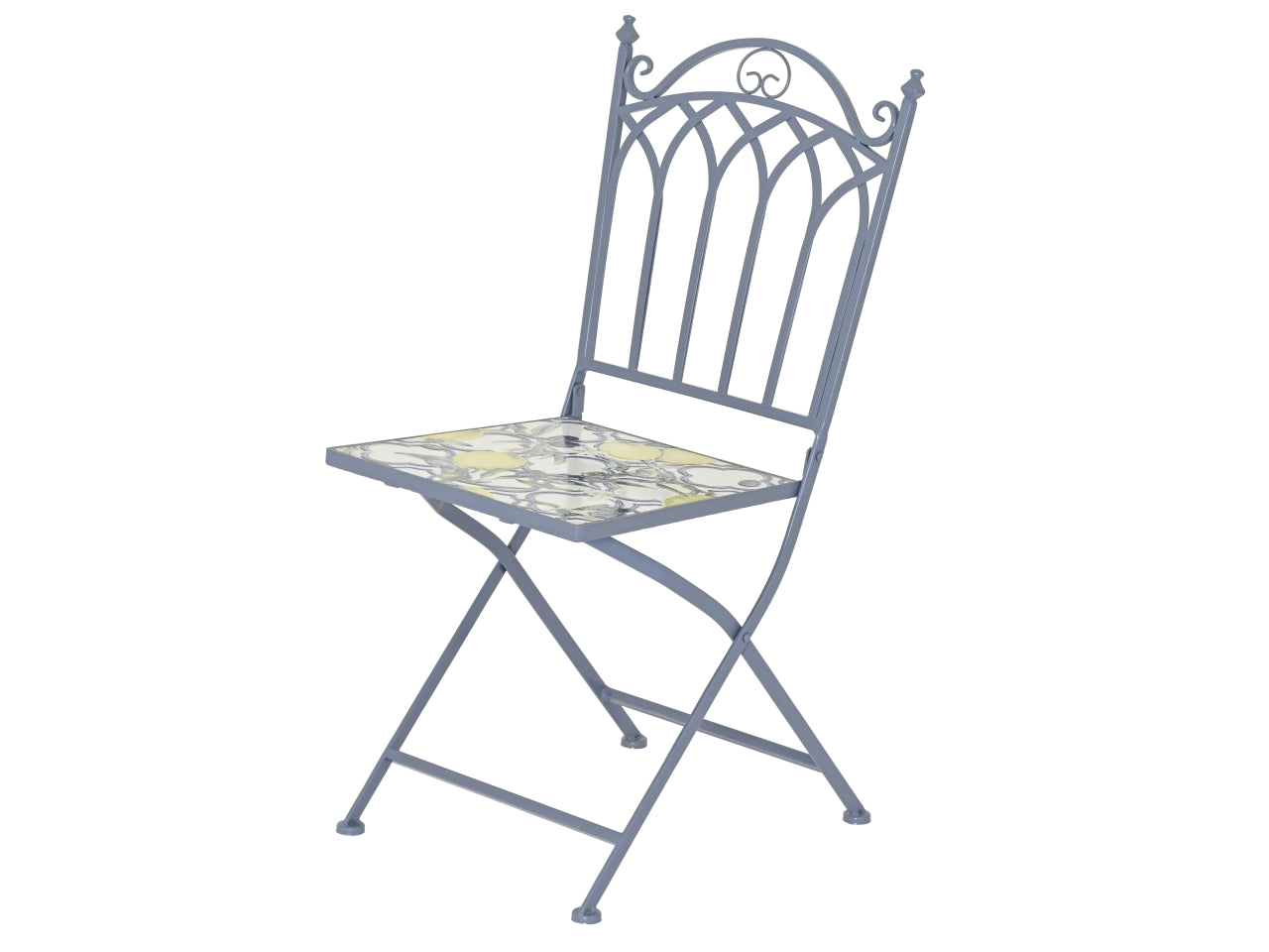 Sedia da giardino pieghevole in metallo colore carta da zucchero stile mediterraneo con seduta in ceramica decorata 50x38x98 cm - Kaemingk