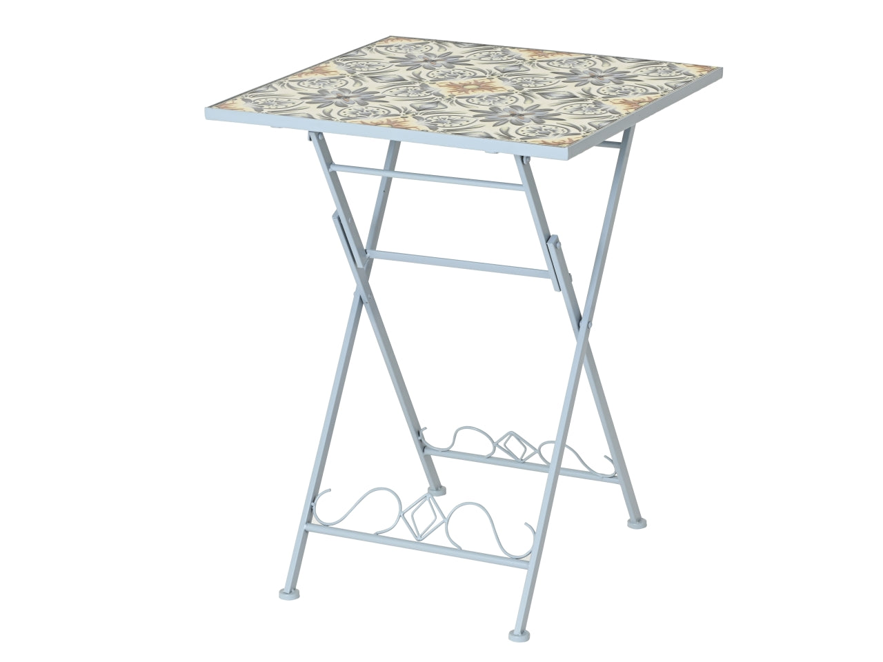 Tavolino quadrato da esterno in metallo e mosaico celeste stile mediterraneo, con piano in piastrelle lavorazione a rilievo - 58x58x76 cm - Kaemingk