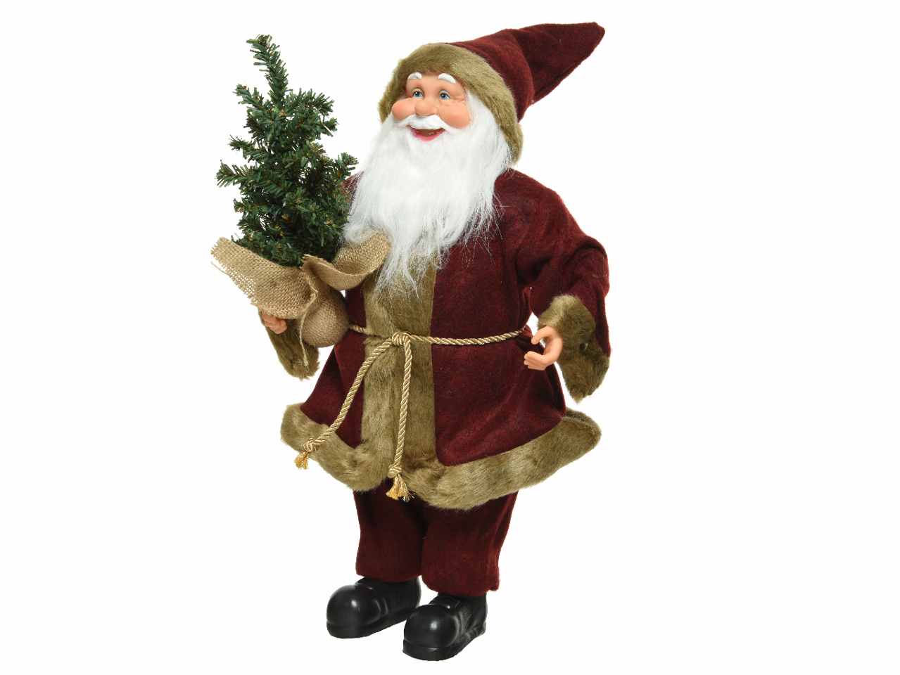 Babbo natale con albero in poliestere 24x14x45cm bordeaux