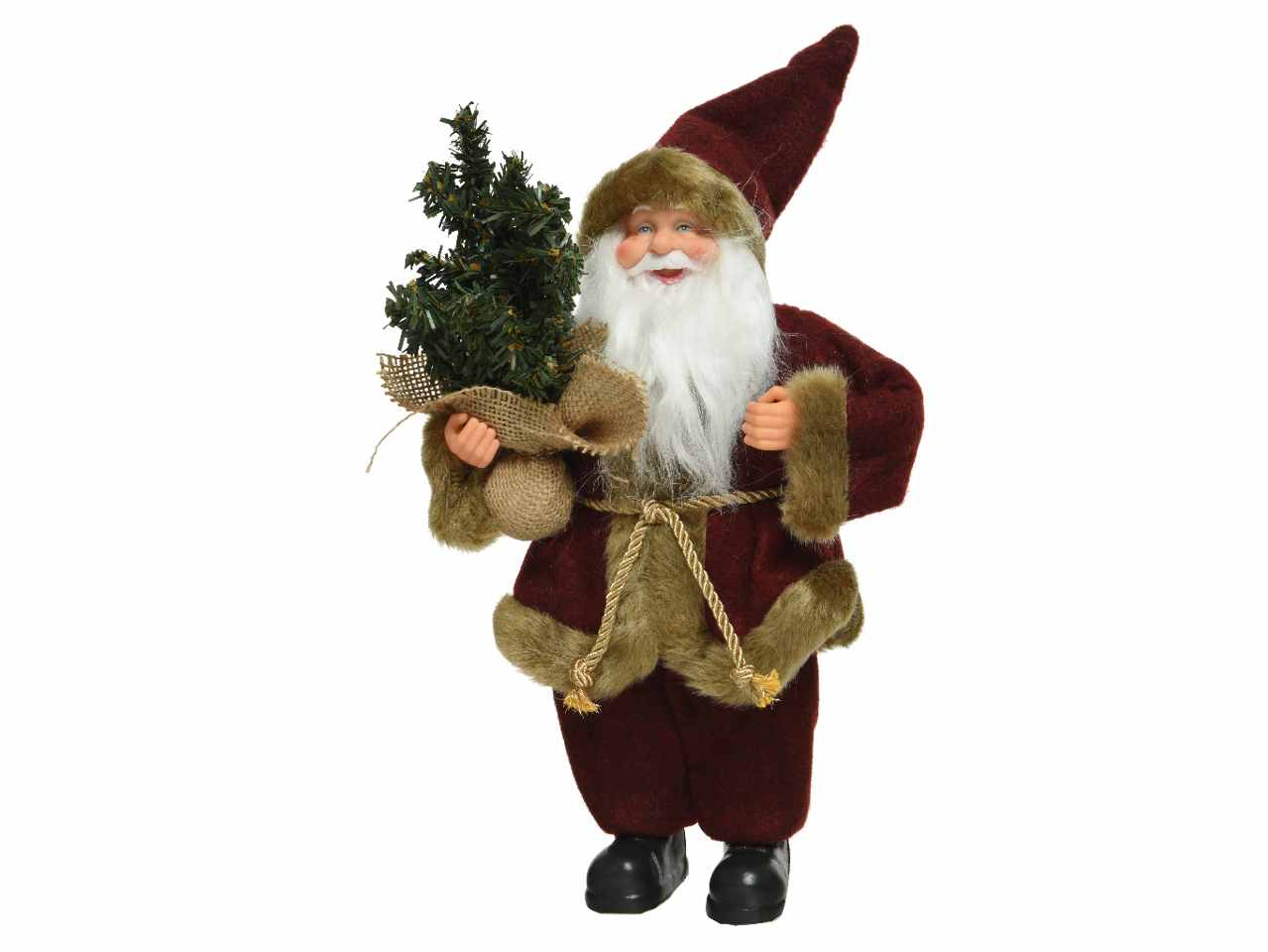Babbo natale con albero in poliestere 20x10x30cm bordeaux