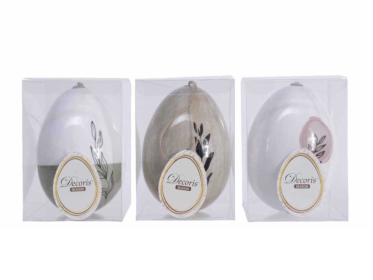 Uova pasquali in box trasparente con gancio e corda in juta appendibili 6 decorazioni assortite di fiori e erbe secche d.9xh.12cm