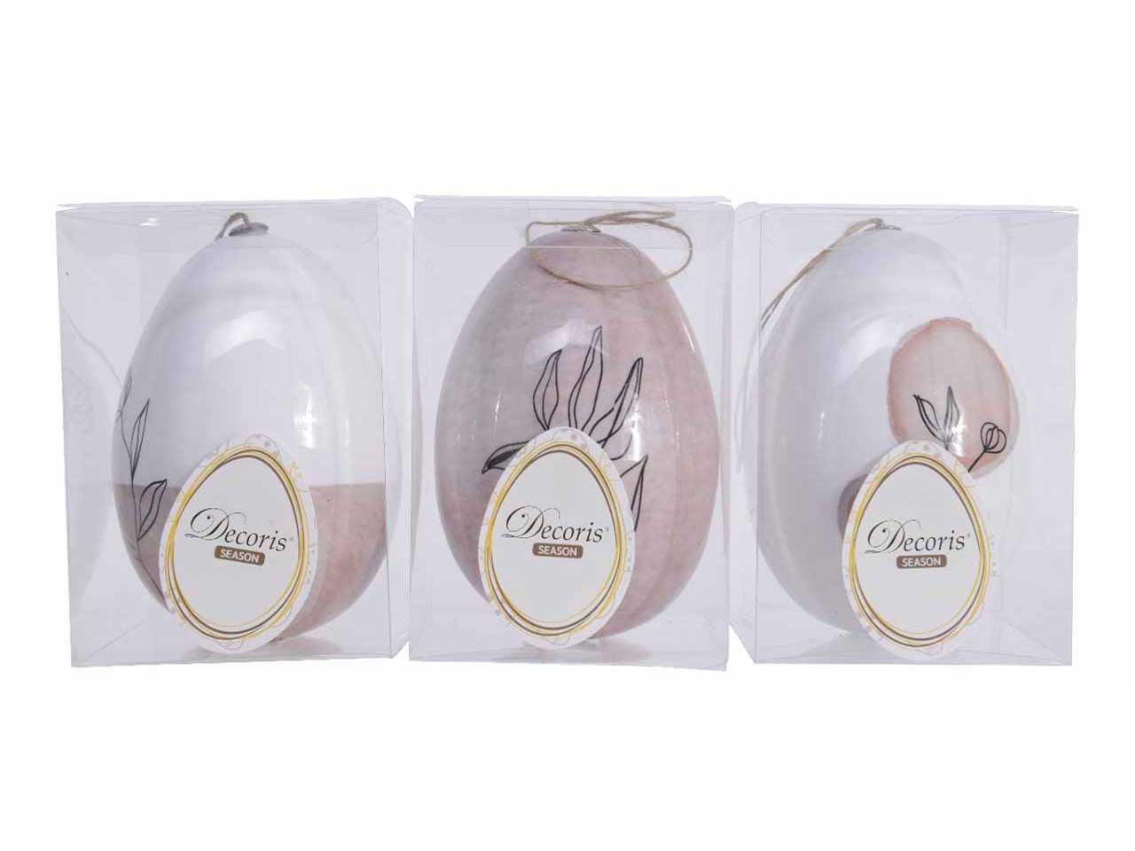 Uova pasquali in box trasparente con gancio e corda in juta appendibili 6 decorazioni assortite di fiori e erbe secche d.9xh.12cm