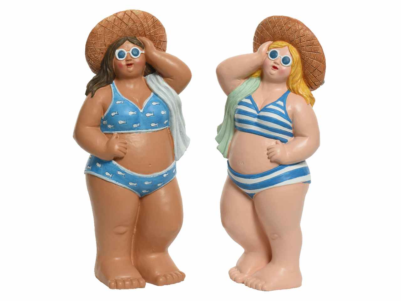 Figura di donna con costume da bagno e cappello 2 assortimenti 13xh.42.5cm