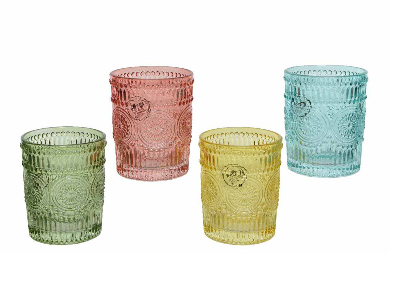 Bicchiere per acqua volume 0.3 litri 4 colori assortiti d.7.9xh.10cm